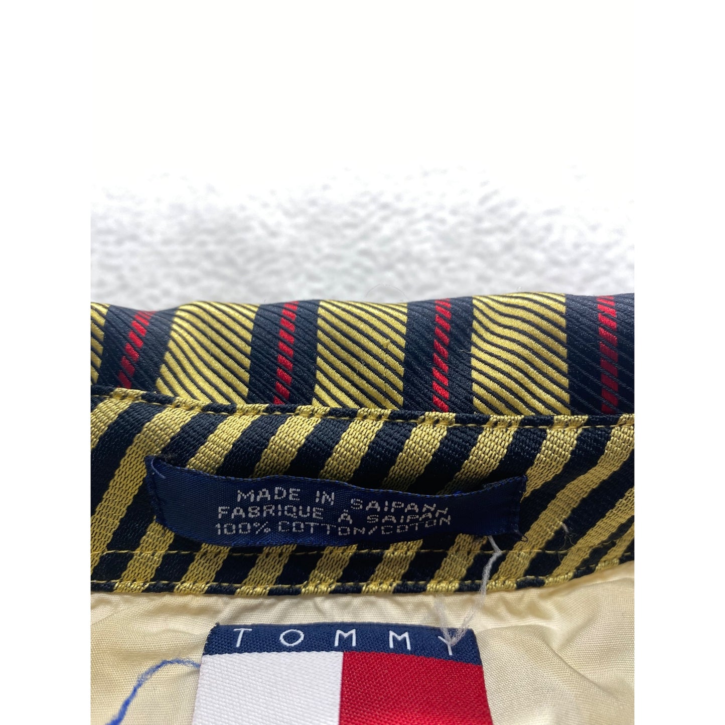 Vintage Tommy Hilfiger Ribbed Long Sleeve Polo Shirt With Striped Collar #7148