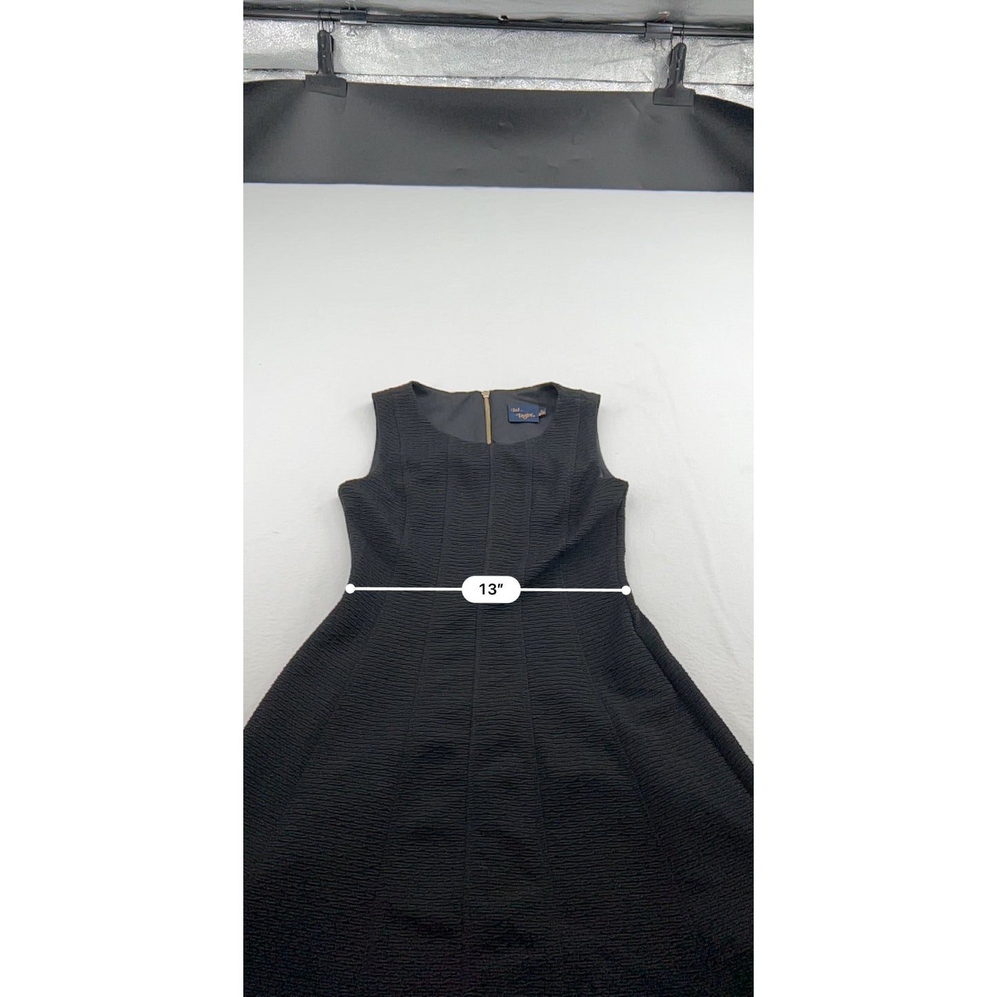 Black Sleeveless Fit & Flare Textured Dress By Just Taylor With Gold Back Zipper #6650