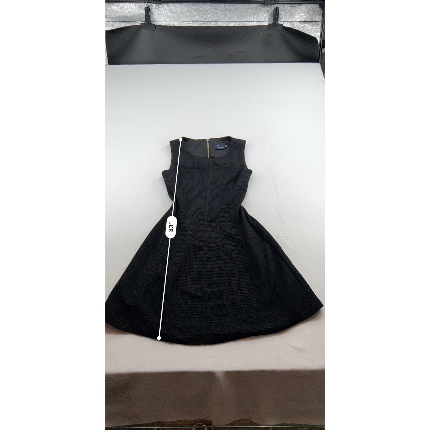 Black Sleeveless Fit & Flare Textured Dress By Just Taylor With Gold Back Zipper #6650