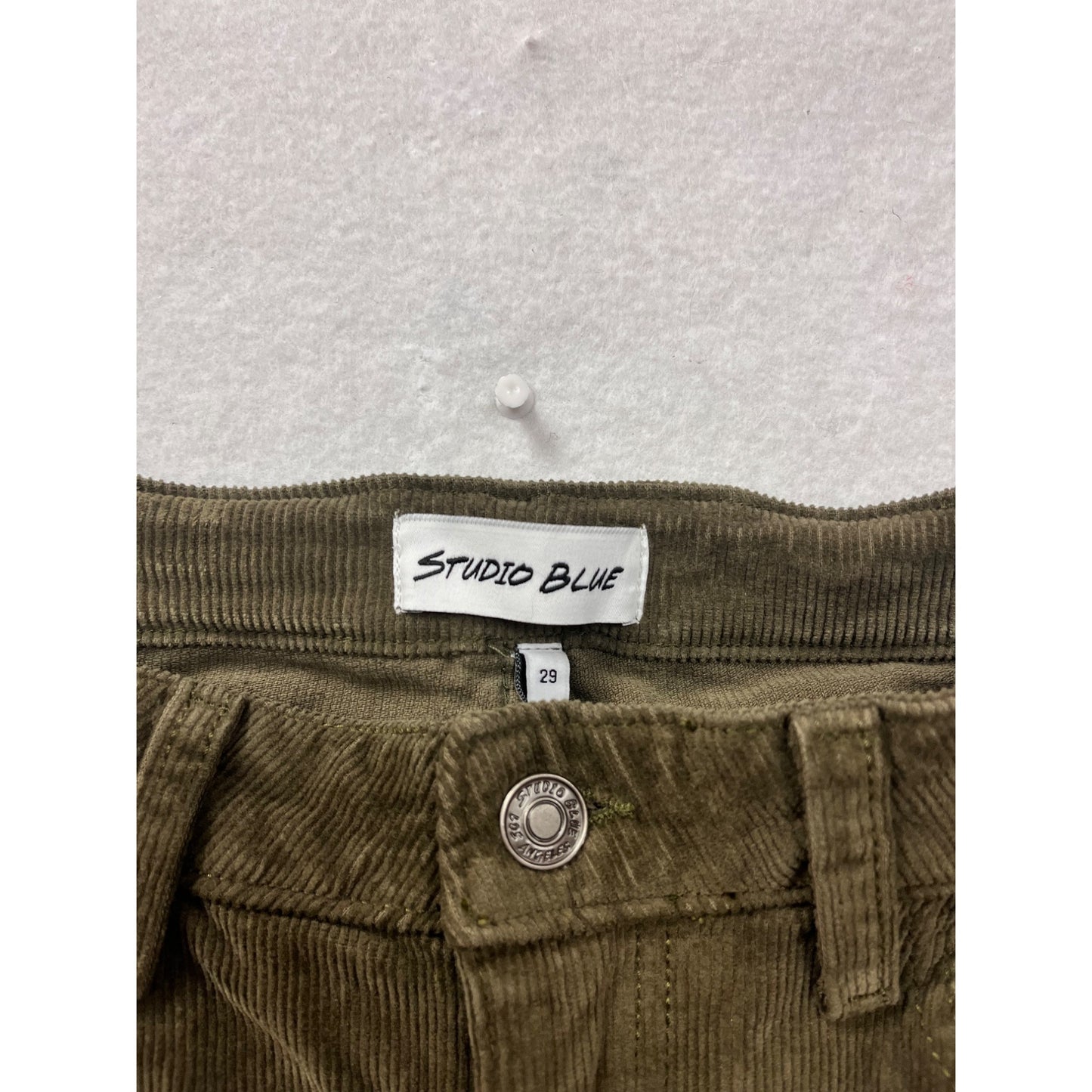 Studio Blue Womens Olive Green Corduroy Pants Size 29 Cotton Blend Stretch Slim Fit #6856