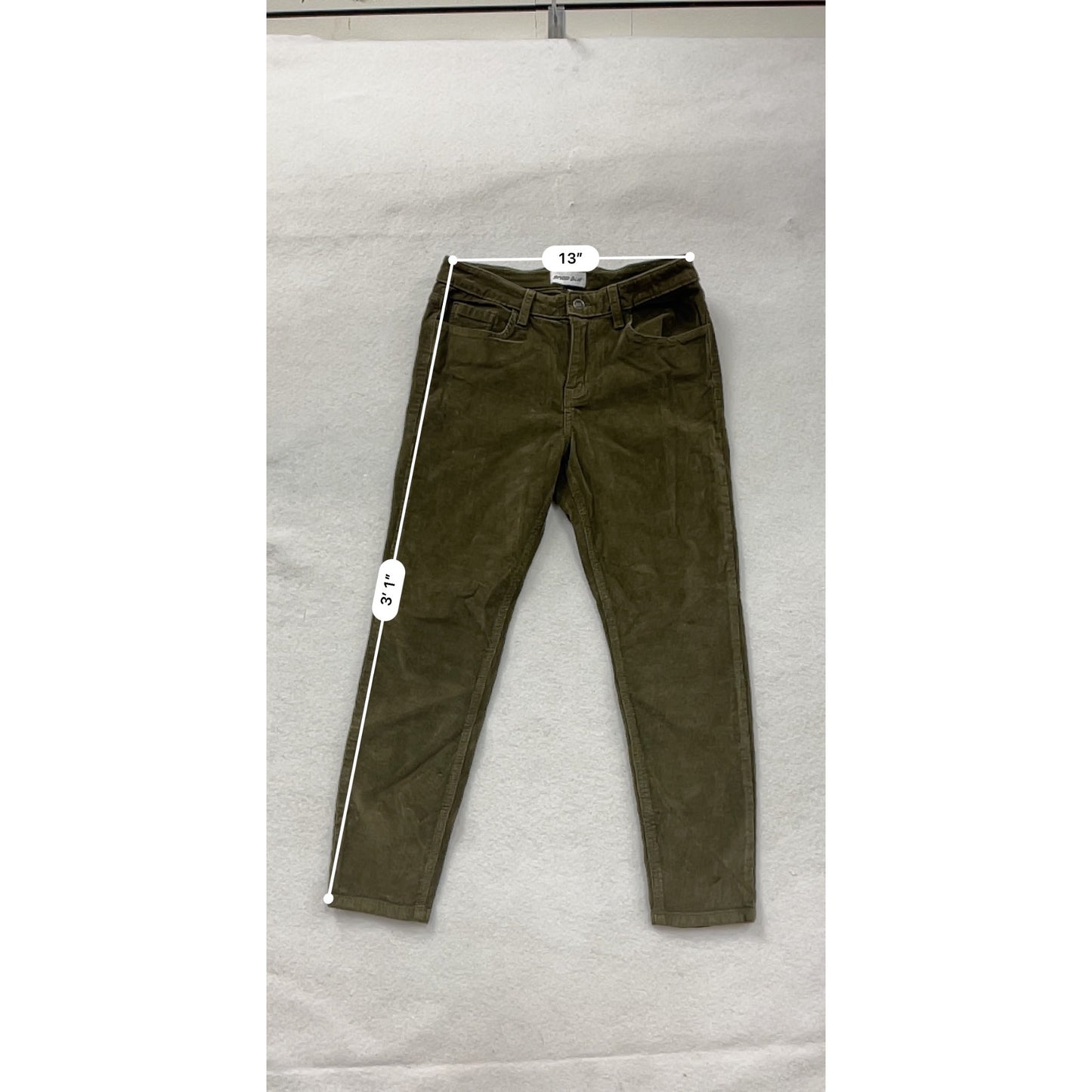 Studio Blue Womens Olive Green Corduroy Pants Size 29 Cotton Blend Stretch Slim Fit #6856