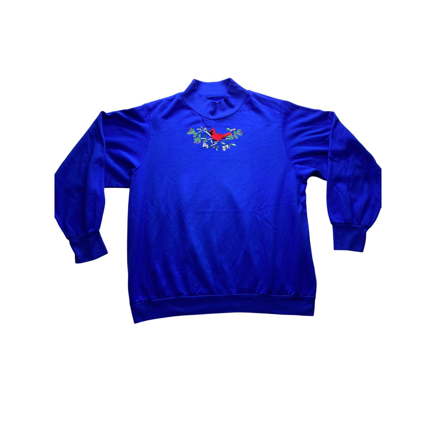 Vintage Orvis Womens Blue Acrylic Two-Piece Set With Embroidered Cardinal Design #7090