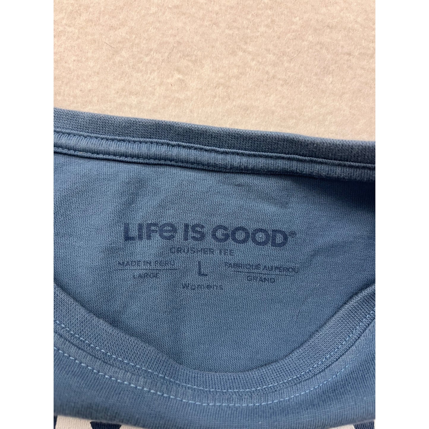 Life Is Good Womens Blue "Bummer Free Zone" Graphic T-Shirt L #6313