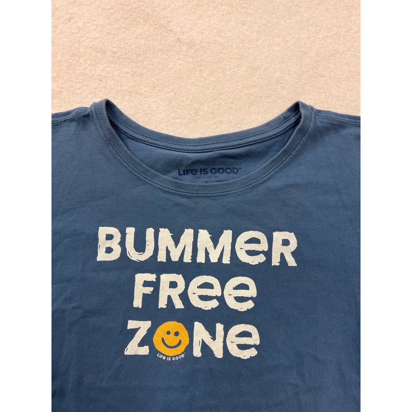 Life Is Good Womens Blue "Bummer Free Zone" Graphic T-Shirt L #6313
