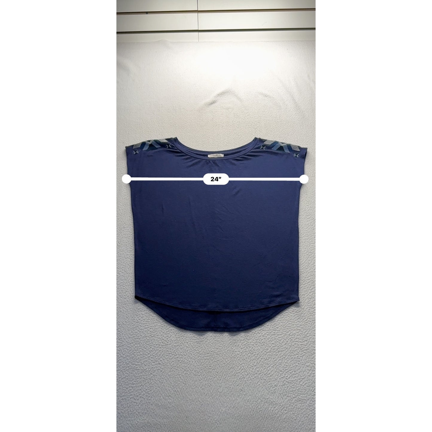 Express Embroidered Shoulder Cap Sleeve Navy Blue Top S #9312