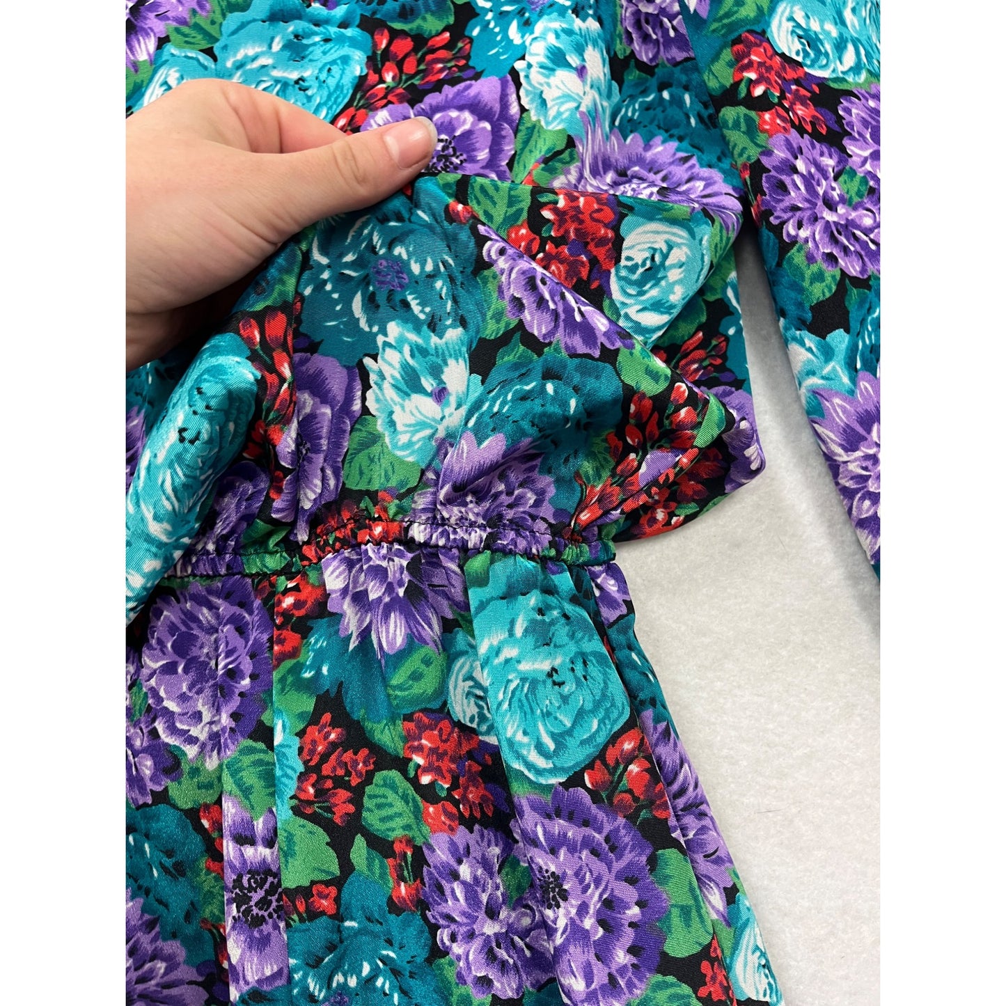Vintage Medium 80s Starlo Floral Dress With Crochet Lace Collar & Long Sleeves #8017