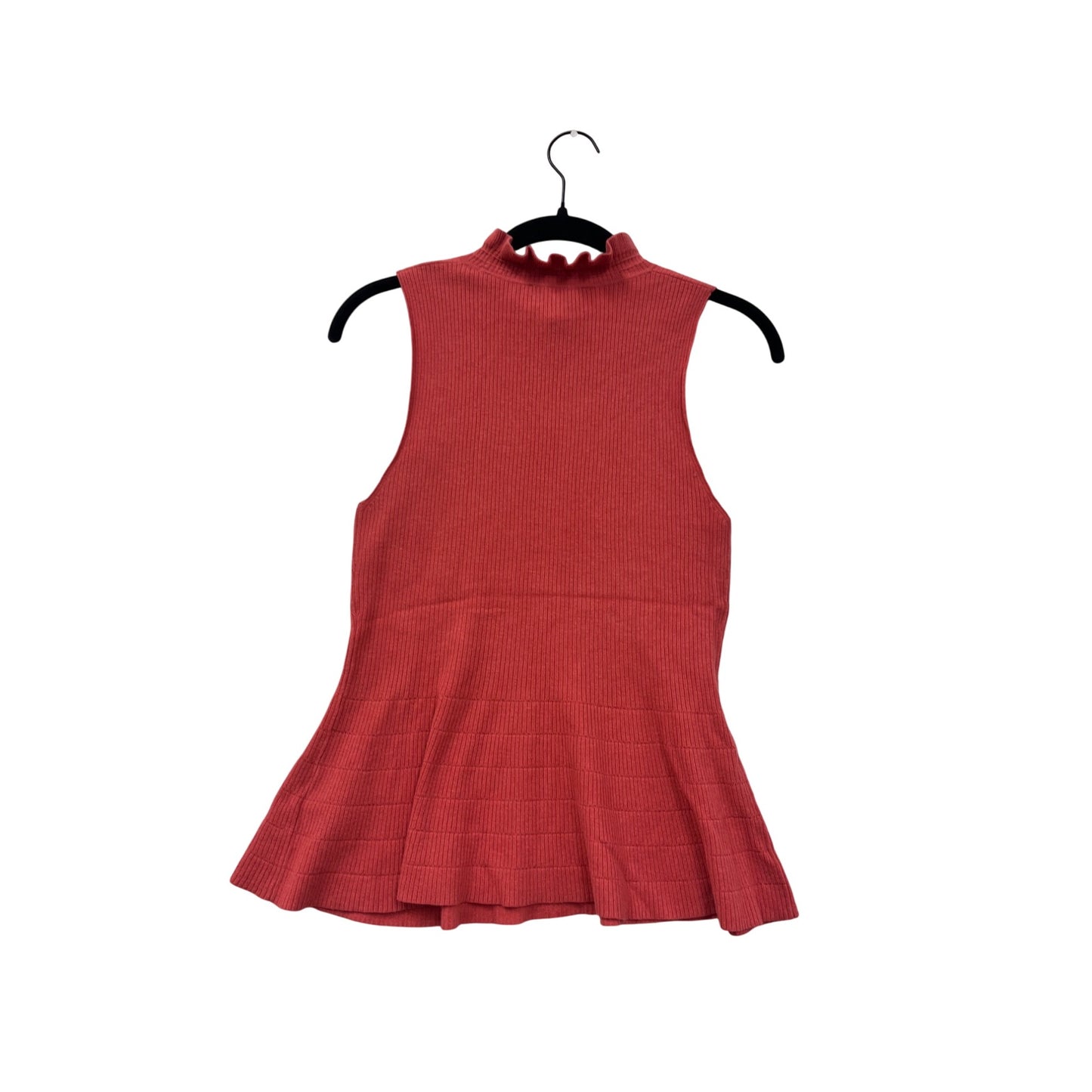 Sleeveless Red Peplum Sweater Top With Ruffle Mock Neck #6627