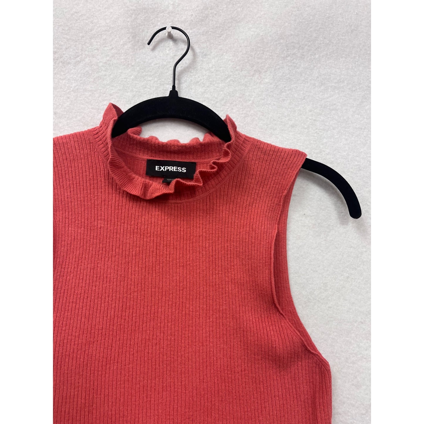 Sleeveless Red Peplum Sweater Top With Ruffle Mock Neck #6627