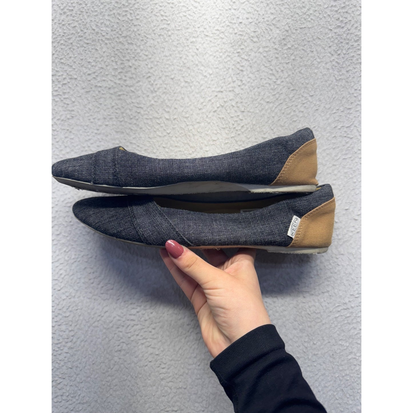 Keen Canvas Ballet Flats Size 10 Denim & Tan #9015