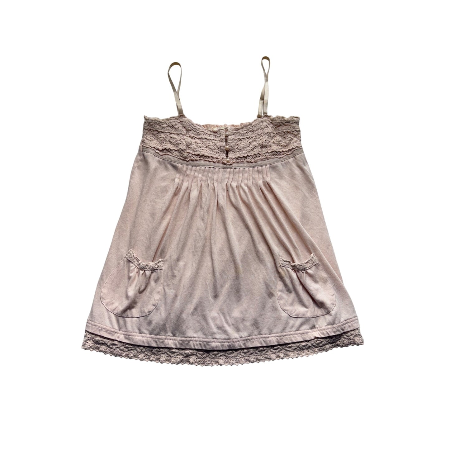 Pink Lace Trim Sleeveless Tank W/ Pockets size L #7757