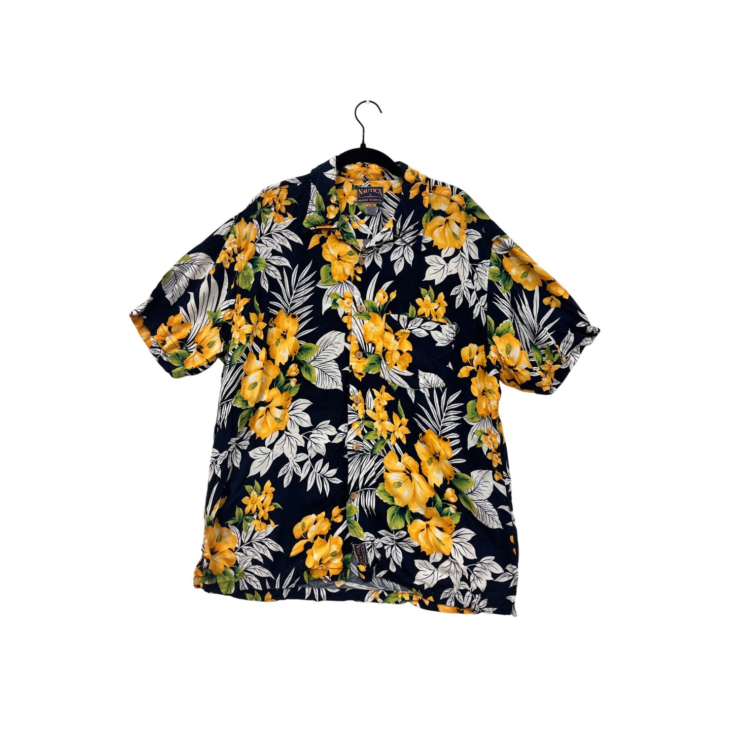 Nautica Mens Large Hawaiian Floral Button-Up Short Sleeve Shirt #6891