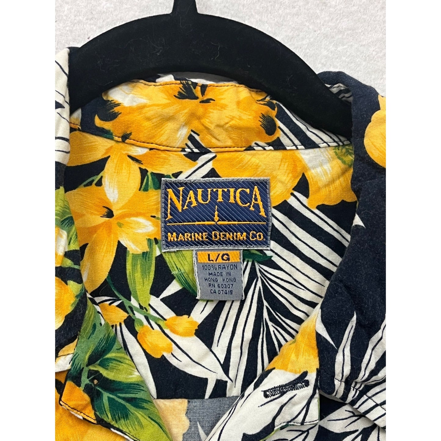 Nautica Mens Large Hawaiian Floral Button-Up Short Sleeve Shirt #6891