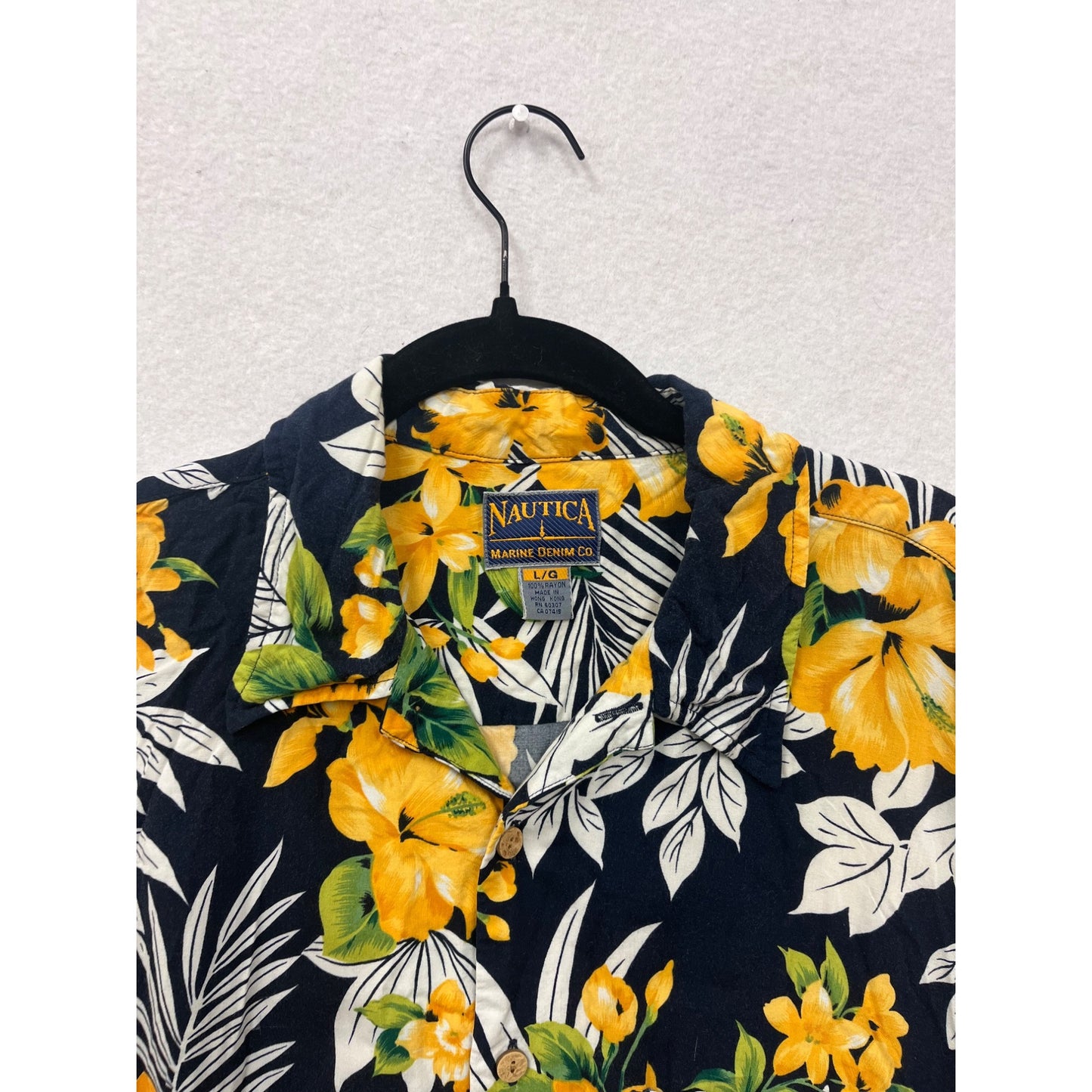 Nautica Mens Large Hawaiian Floral Button-Up Short Sleeve Shirt #6891