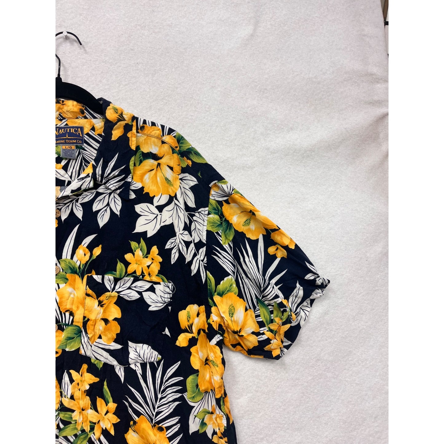 Nautica Mens Large Hawaiian Floral Button-Up Short Sleeve Shirt #6891