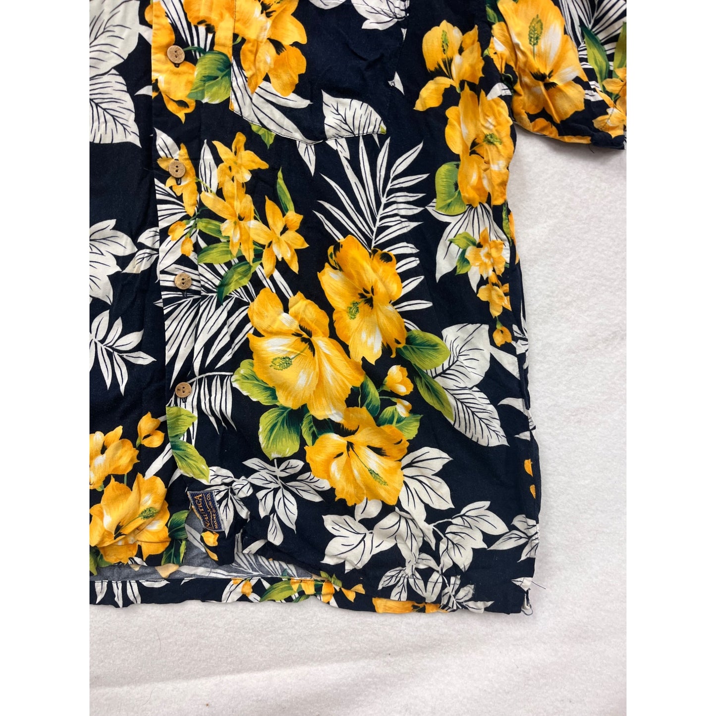 Nautica Mens Large Hawaiian Floral Button-Up Short Sleeve Shirt #6891