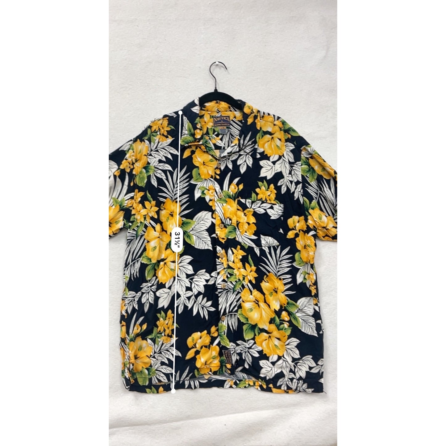 Nautica Mens Large Hawaiian Floral Button-Up Short Sleeve Shirt #6891