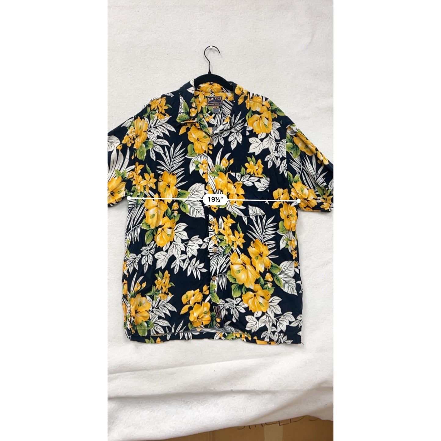 Nautica Mens Large Hawaiian Floral Button-Up Short Sleeve Shirt #6891