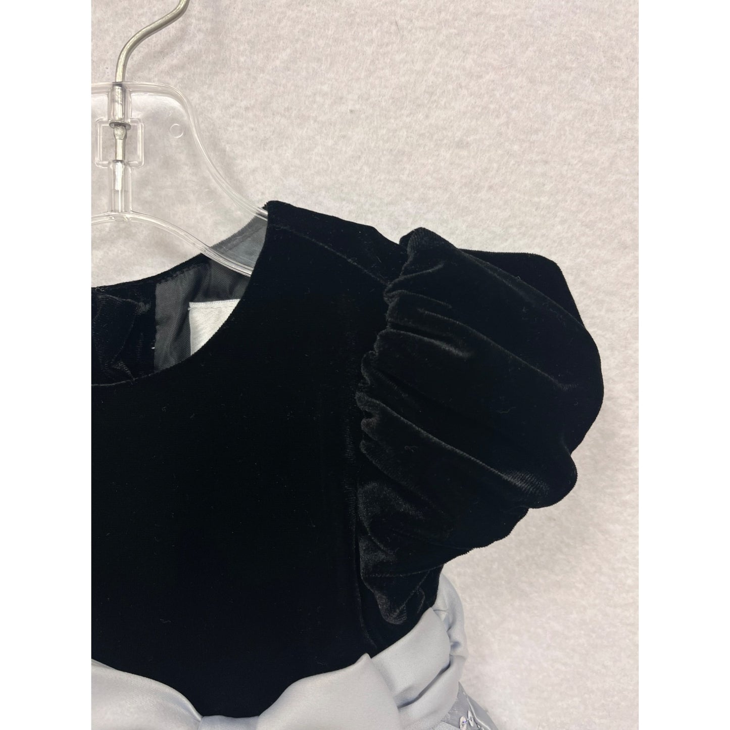 Rare Editions Baby Girl Black & Silver Dress With Velvet Bodice & Bow #6252