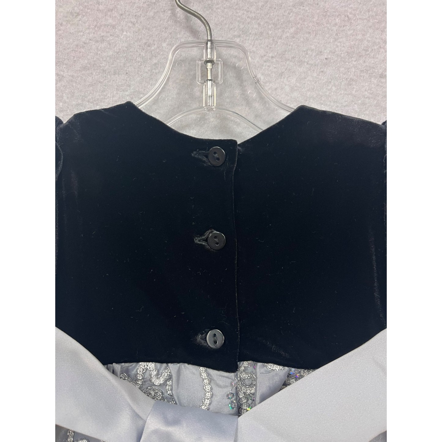 Rare Editions Baby Girl Black & Silver Dress With Velvet Bodice & Bow #6252