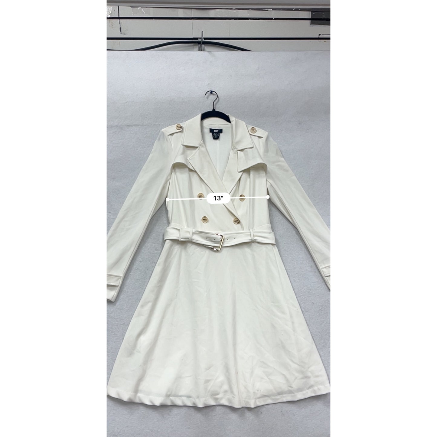 DKNY Womens White Double-Breasted Trench Coat With Belt Size M #536A