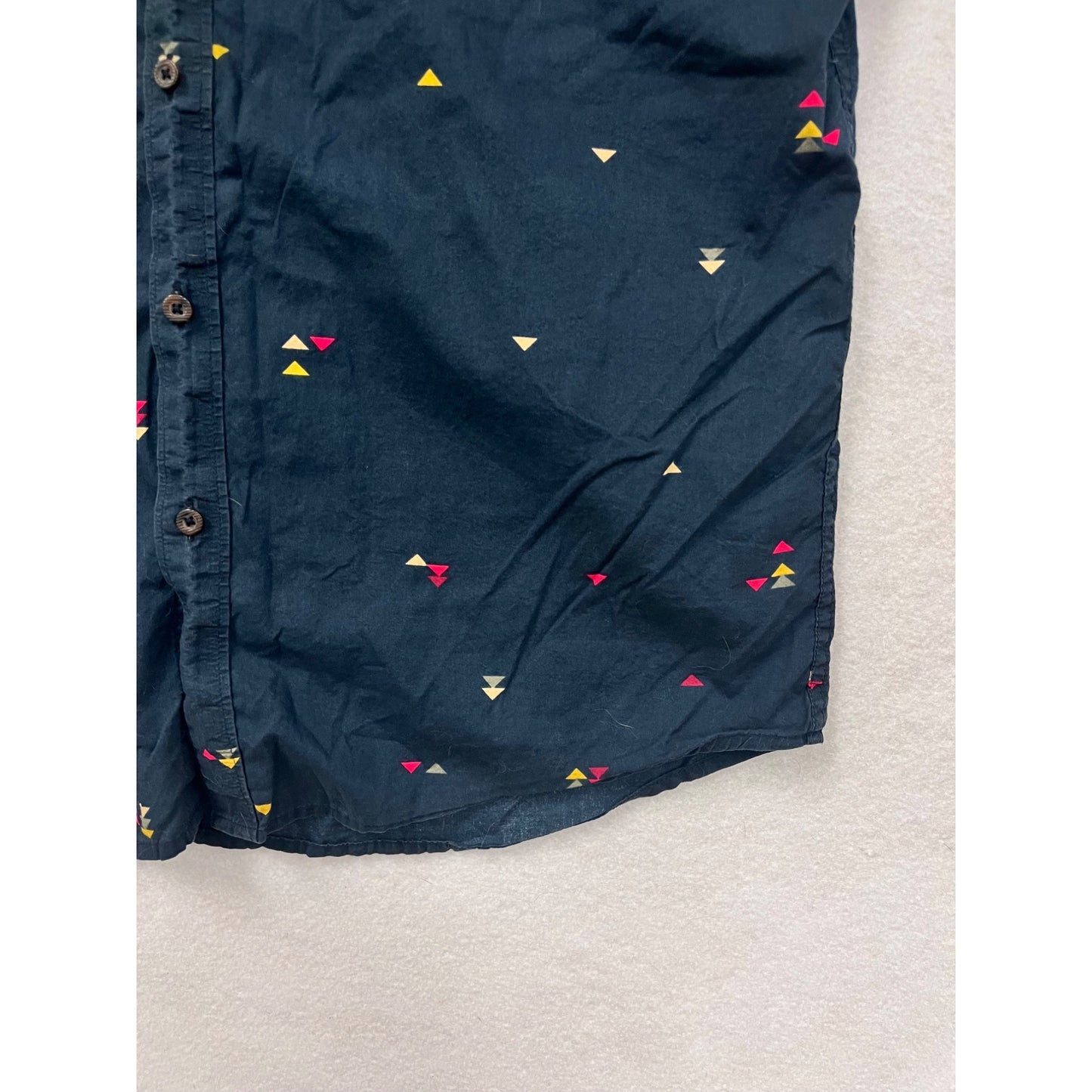 Billabong Mens Navy Short Sleeve Button-Up Shirt With Geometric Print Size L #6574