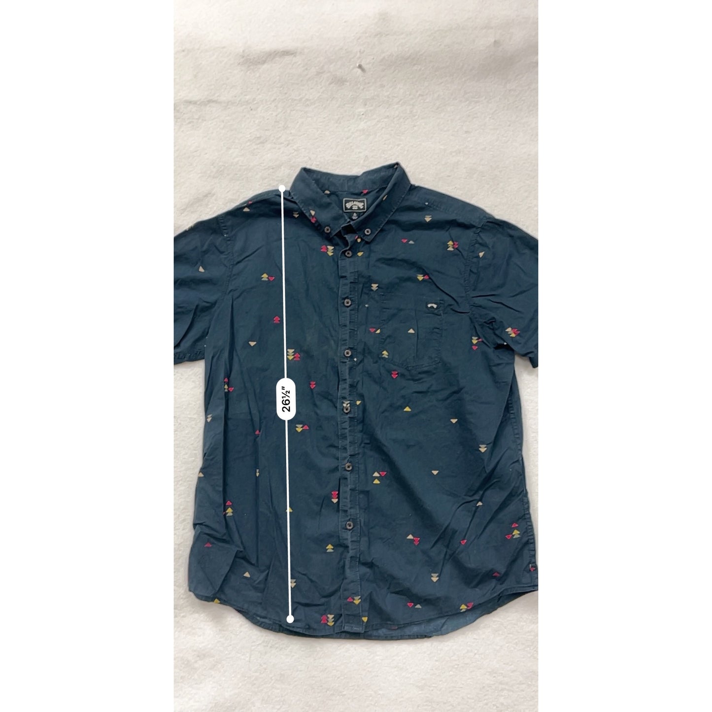 Billabong Mens Navy Short Sleeve Button-Up Shirt With Geometric Print Size L #6574