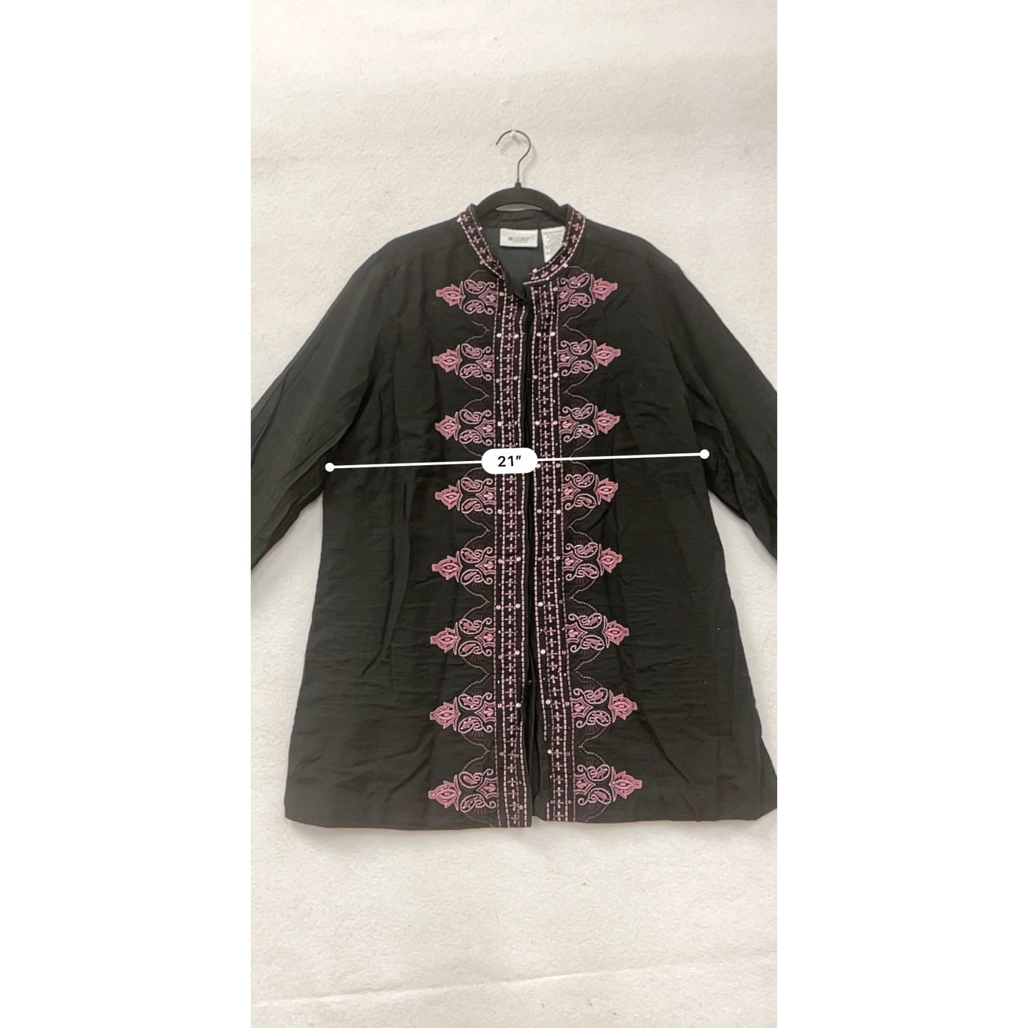 Black Embroidered Long-Sleeve Tunic Top With Pink Detailing Units 1X #8679