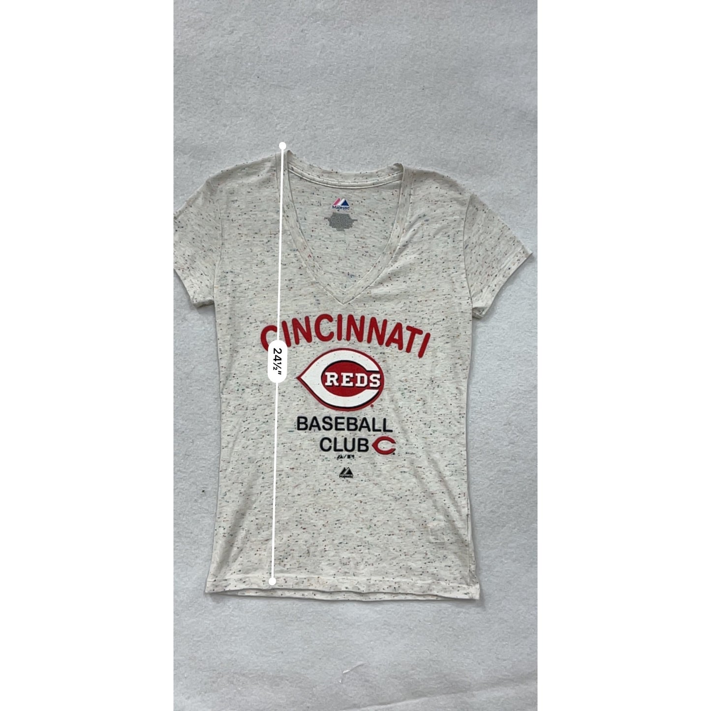 Cincinnati Reds Womens Medium V-Neck T-Shirt Speckled Design By Majestic #6716