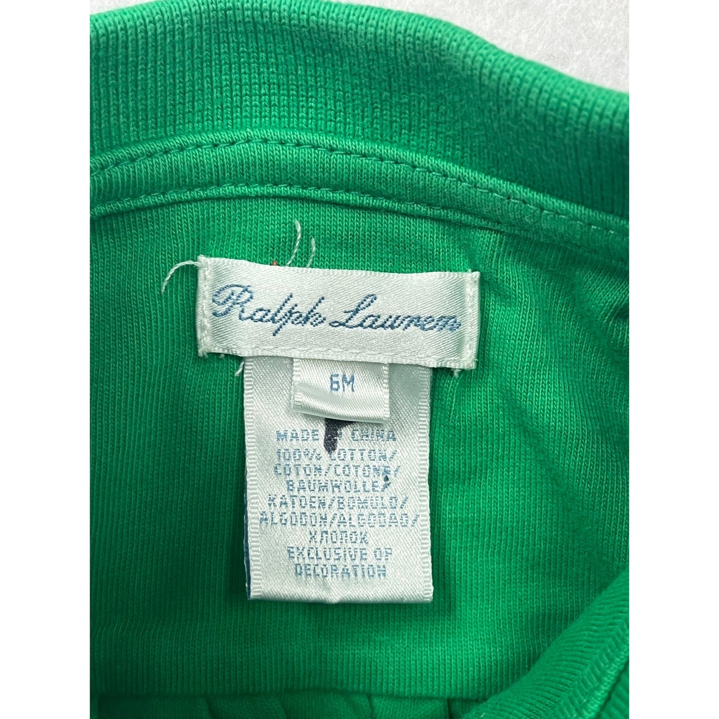 6M Ralph Lauren Green Long Sleeve Baby Bodysuit #6564