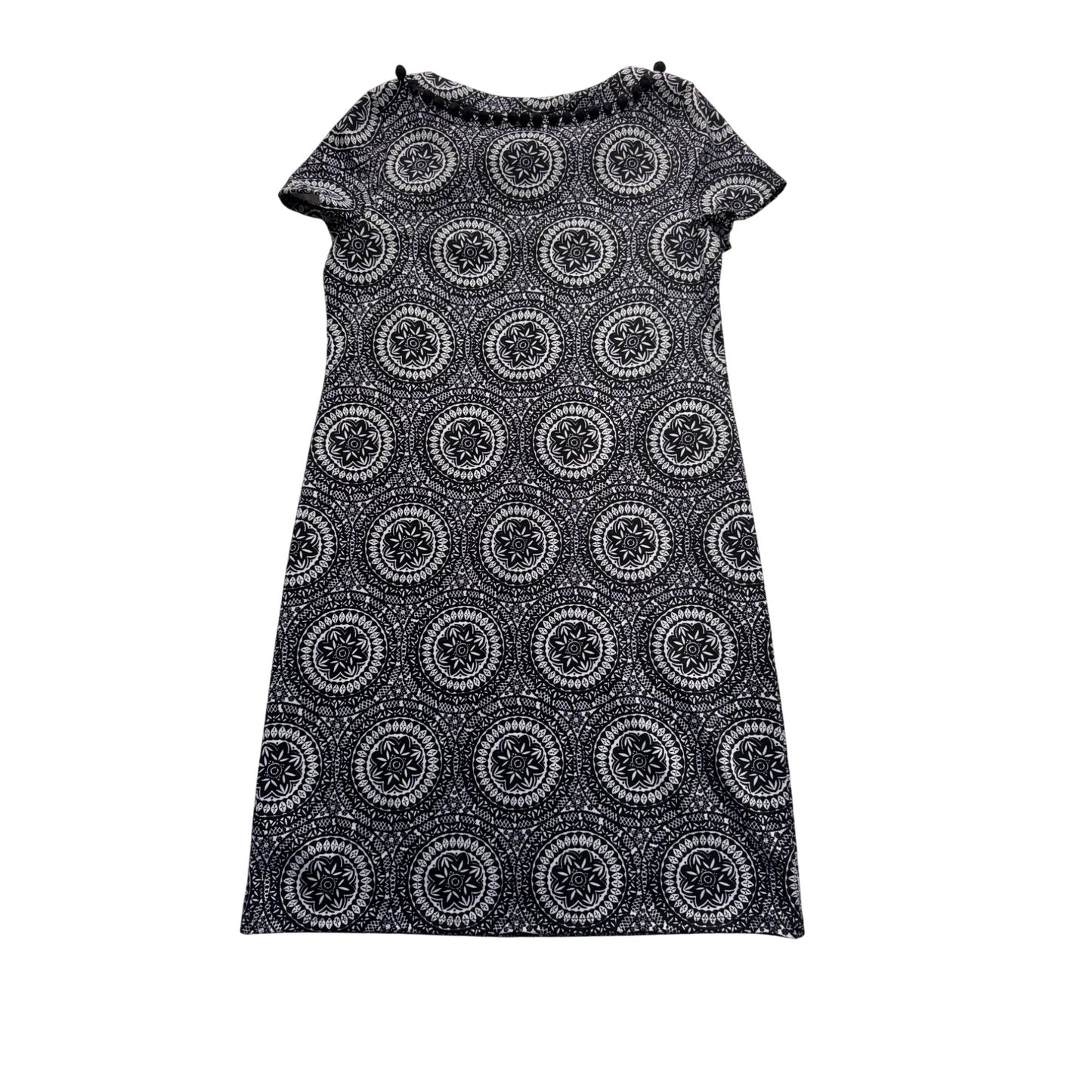 Talbots Petite Black & White Mandala Print Short Sleeve Dress SP #7799