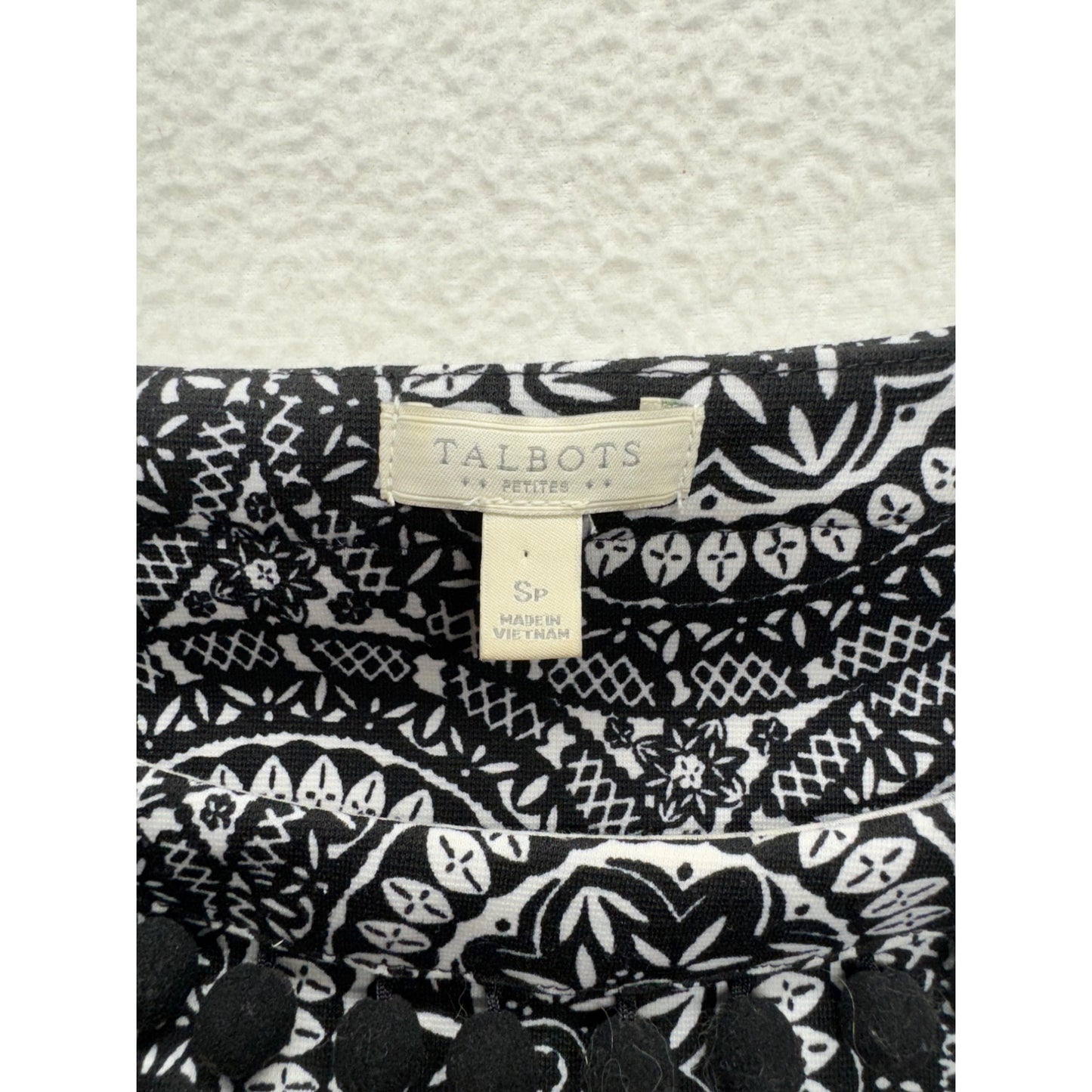 Talbots Petite Black & White Mandala Print Short Sleeve Dress SP #7799