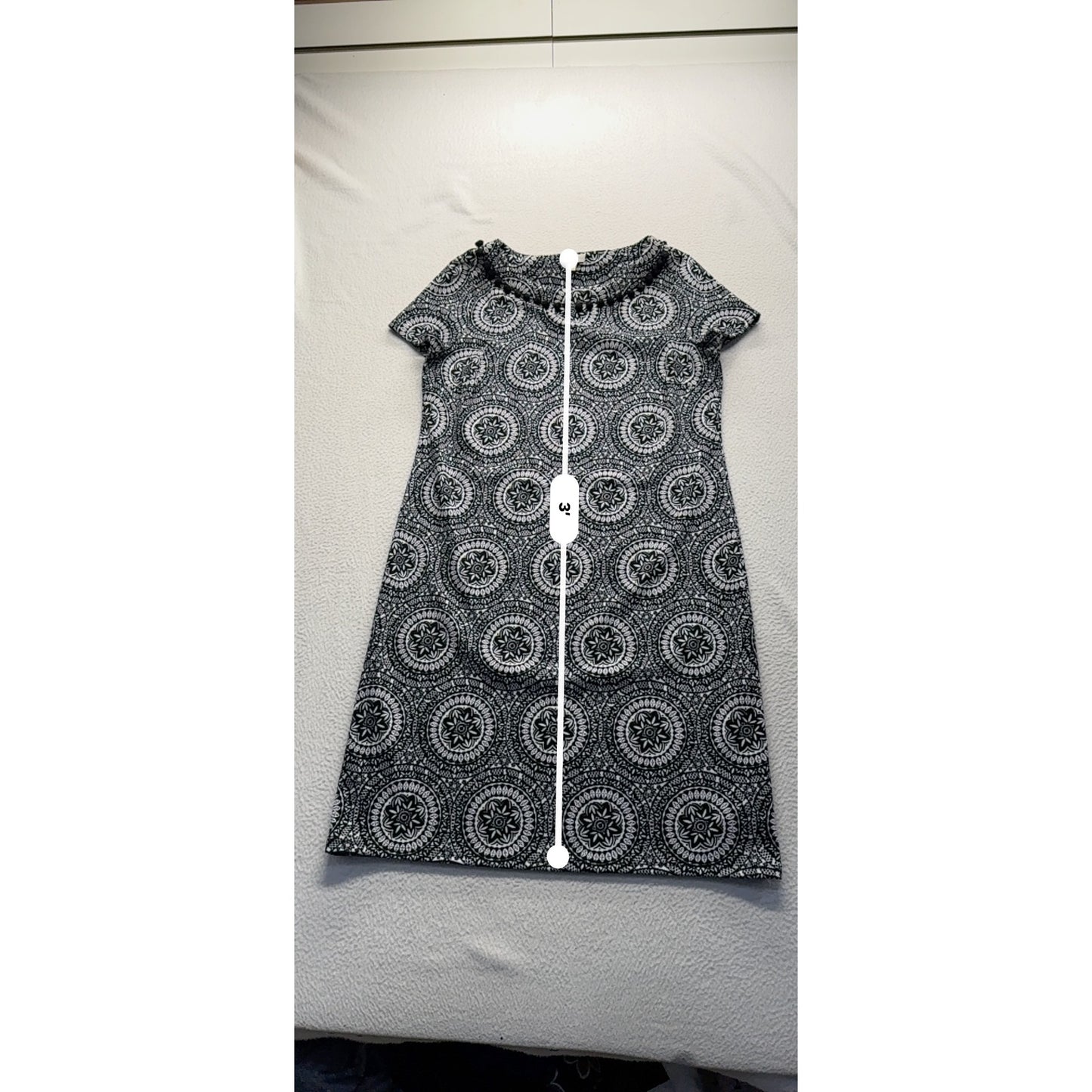 Talbots Petite Black & White Mandala Print Short Sleeve Dress SP #7799