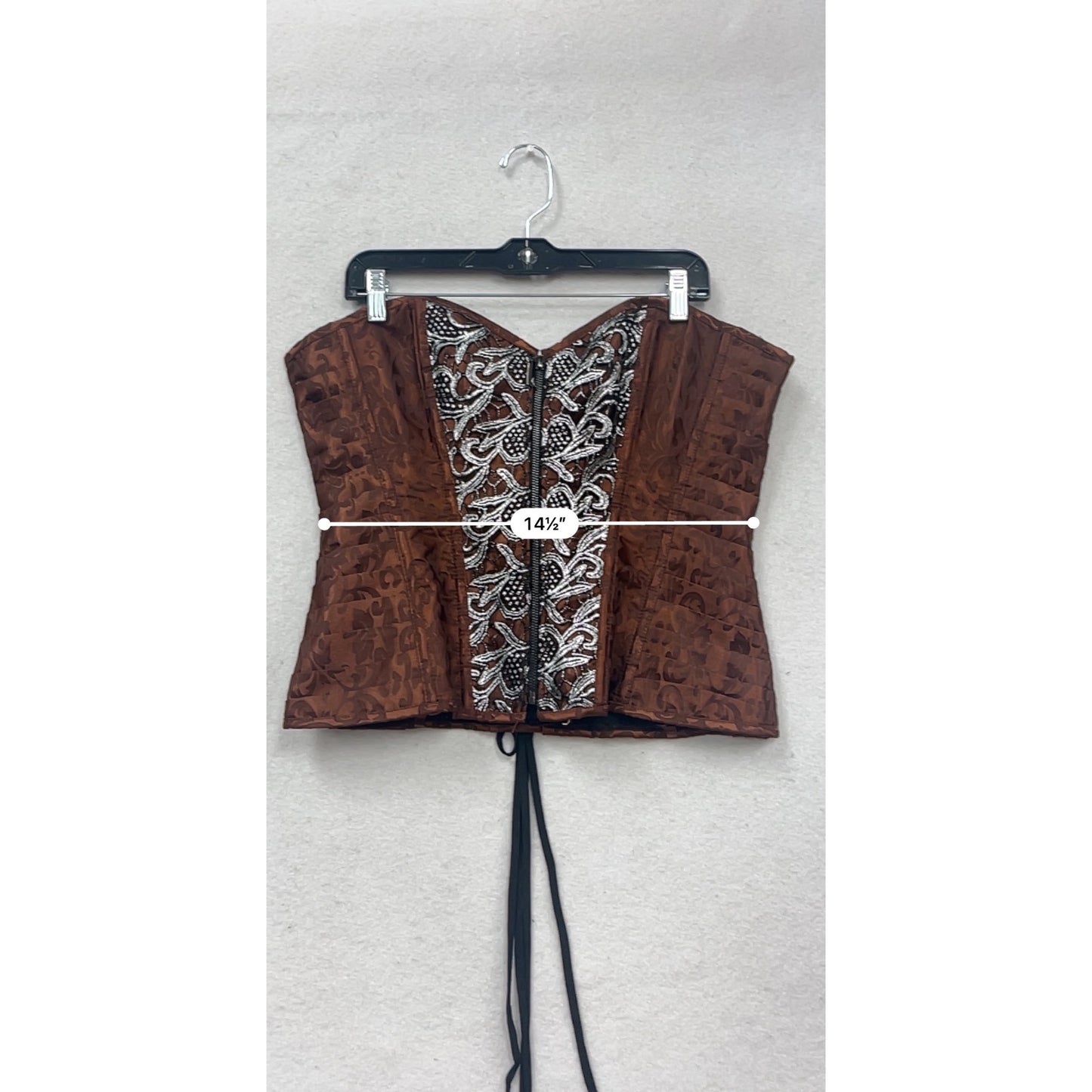 Steampunk Gothic Brown Jacquard Corset With Lace-Up Back & Front Zip Closure XXL #181A