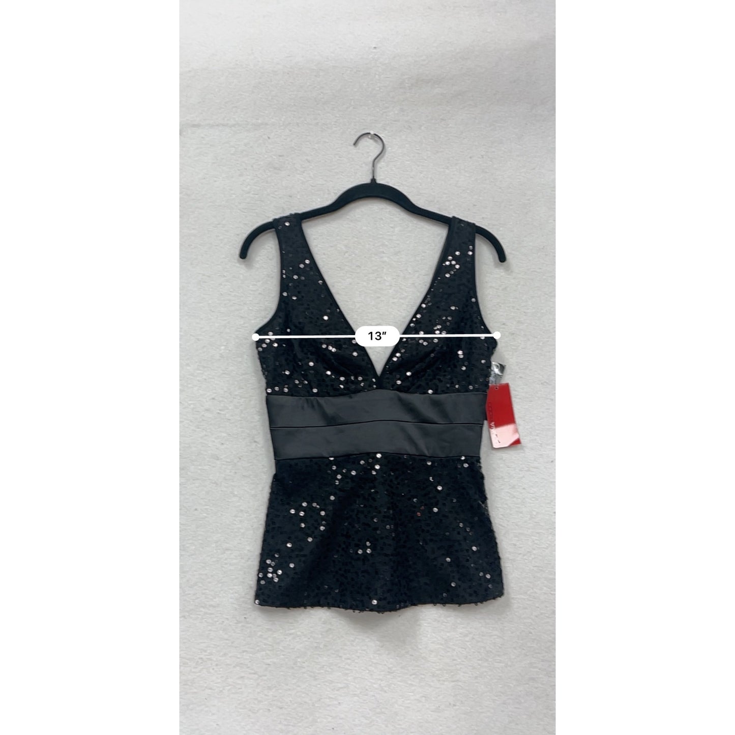 Donna Ricco Collection Sequin Evening Top Black V-Neck Sleeveless Size 2 #343A