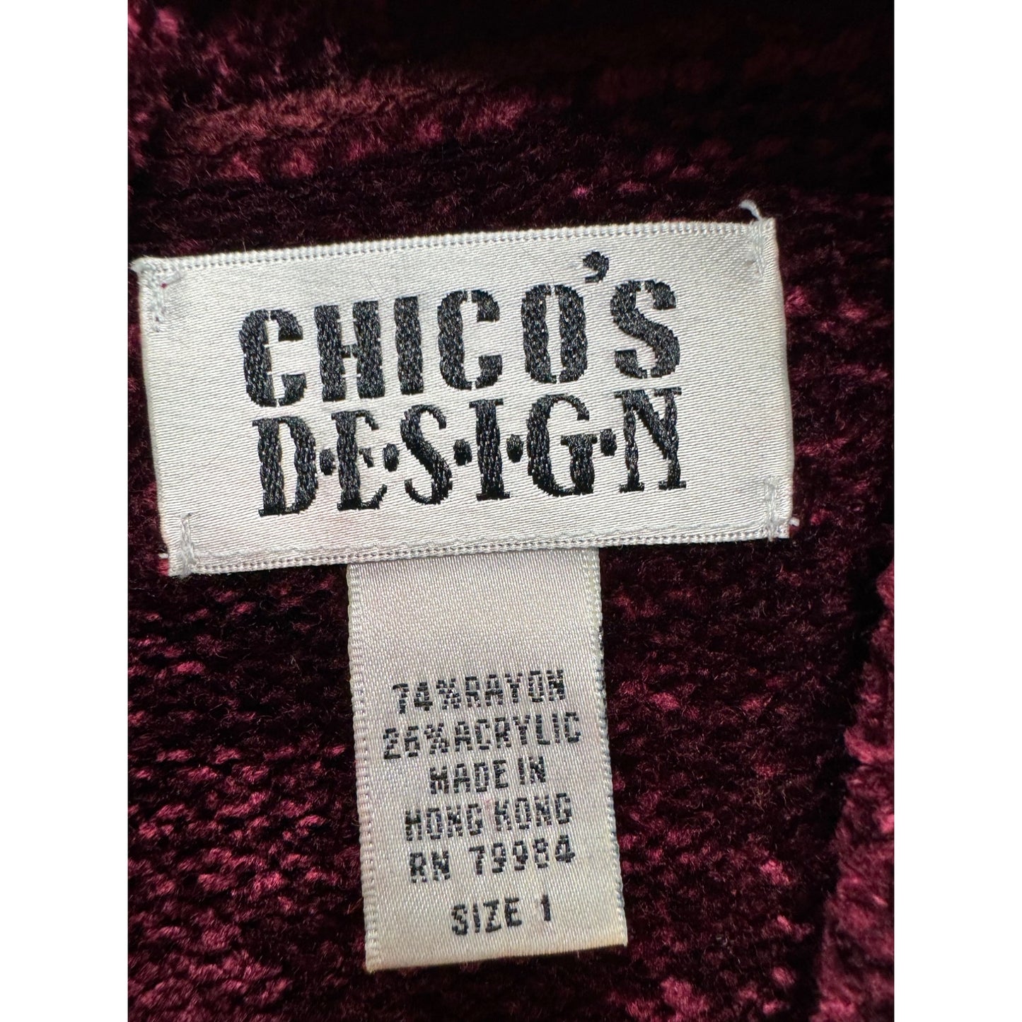 VTG Chicos Design Burgundy Velvet Turtleneck Sweater Size 1 #7980