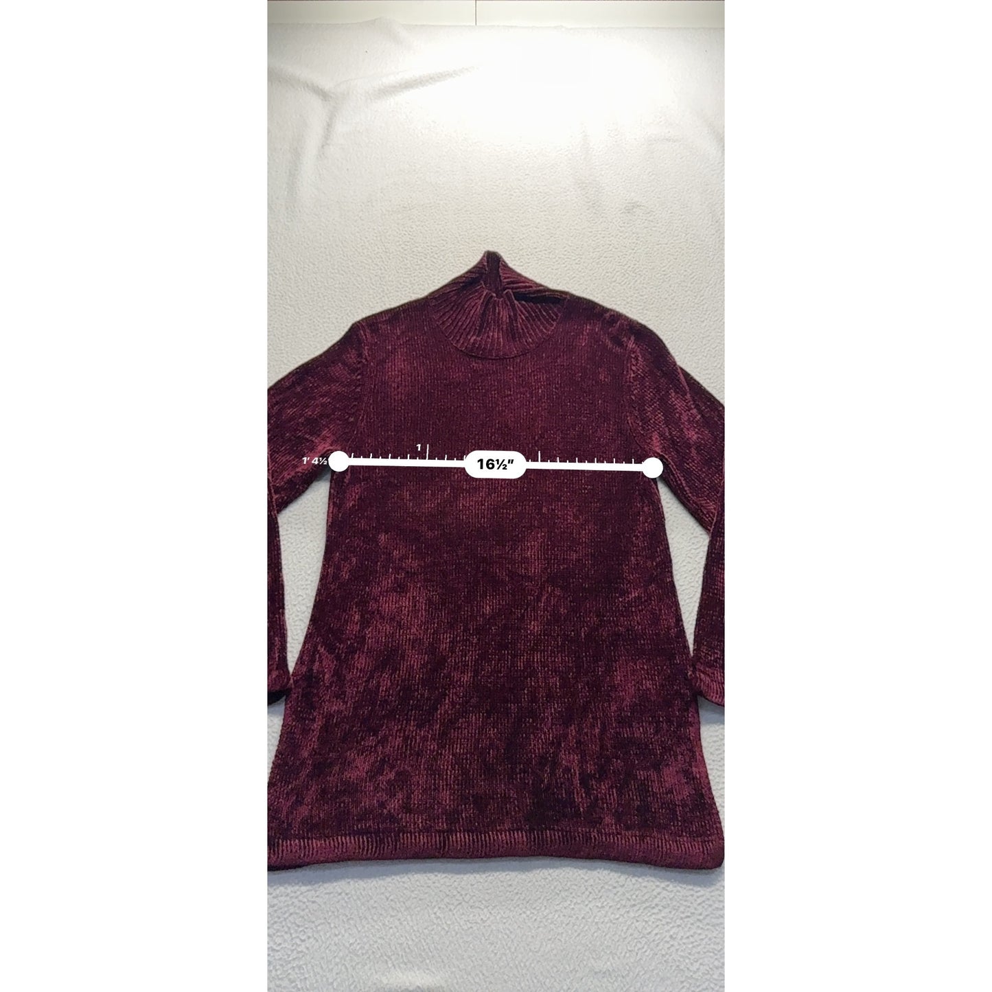 VTG Chicos Design Burgundy Velvet Turtleneck Sweater Size 1 #7980