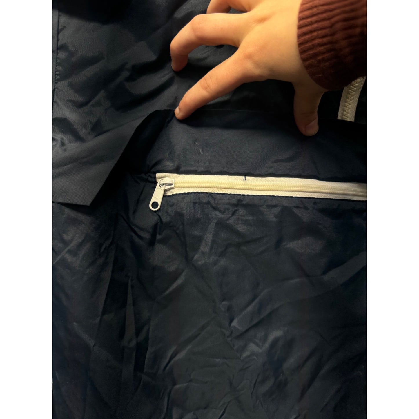 Vintage Champion Navy Blue Nylon Pullover Windbreaker Jacket Hooded Large #9361