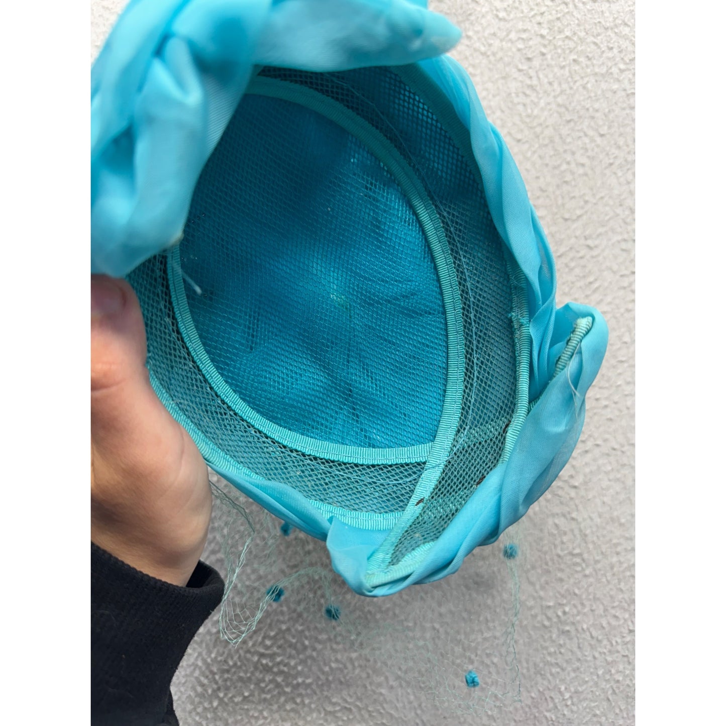 Vintage Turquoise Pillbox Hat With Veil & Floral Accents #9745
