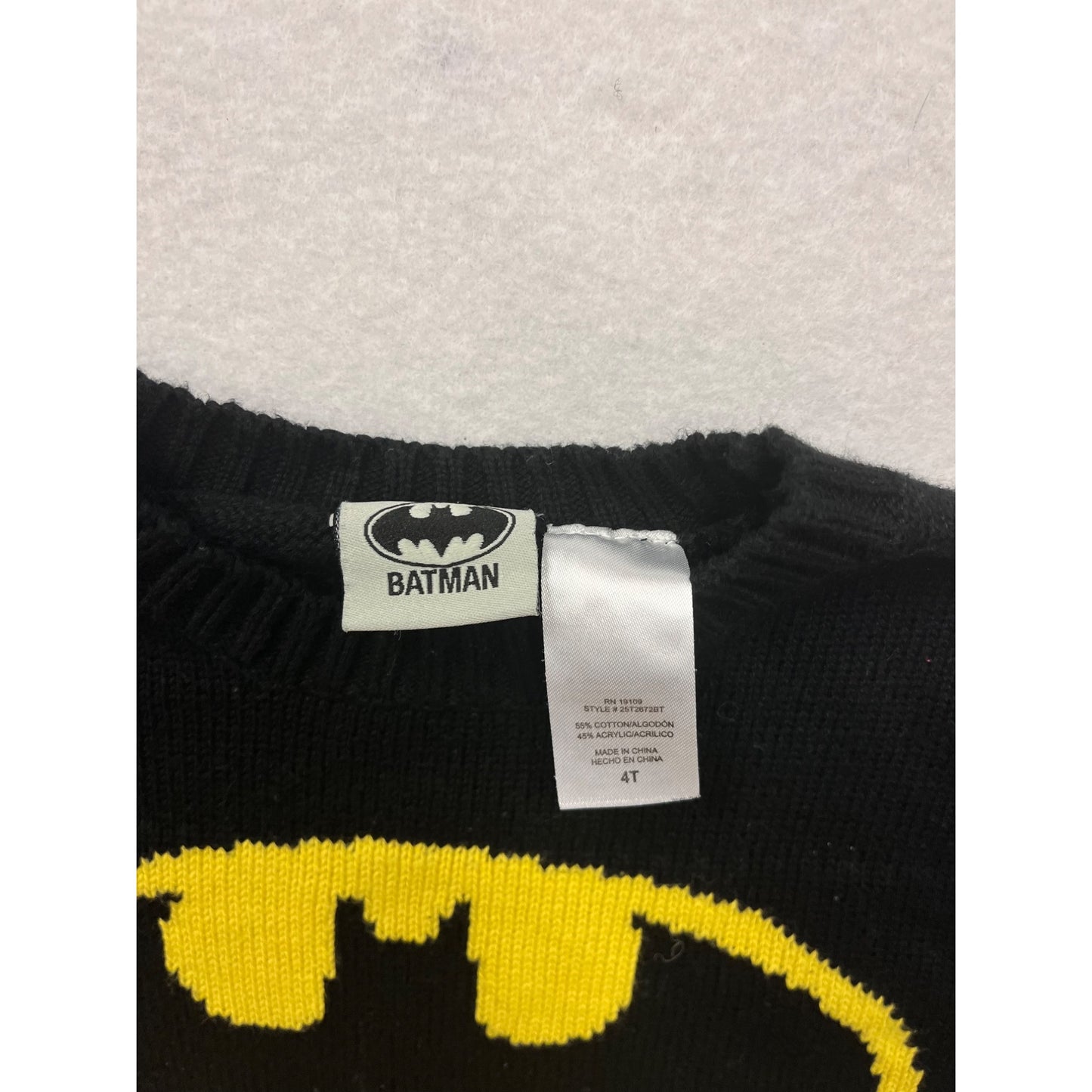 Boys 4T Black & Yellow Batman Logo Sweater With Ribbed Cuffs & Hem #6847