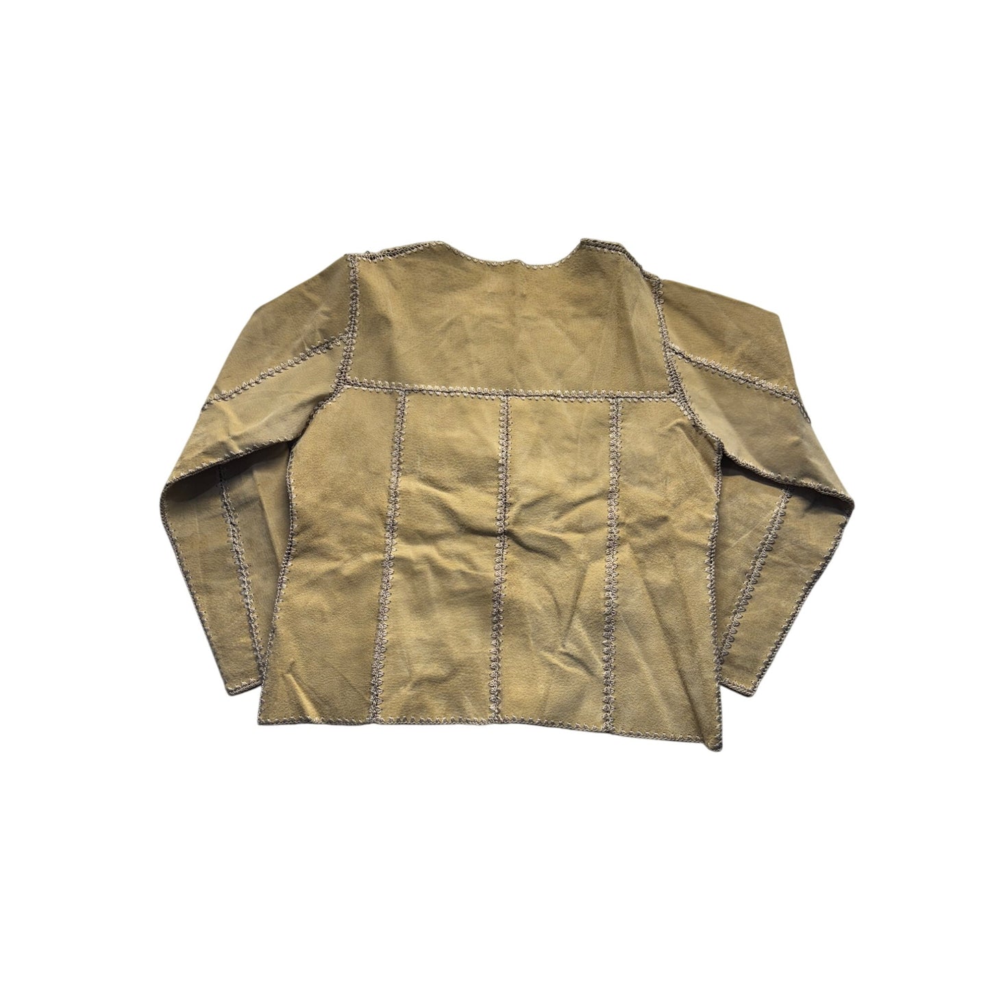 Vintage Chicos Design Womens Size 1 Tan Leather Embroidered Jacket #7962