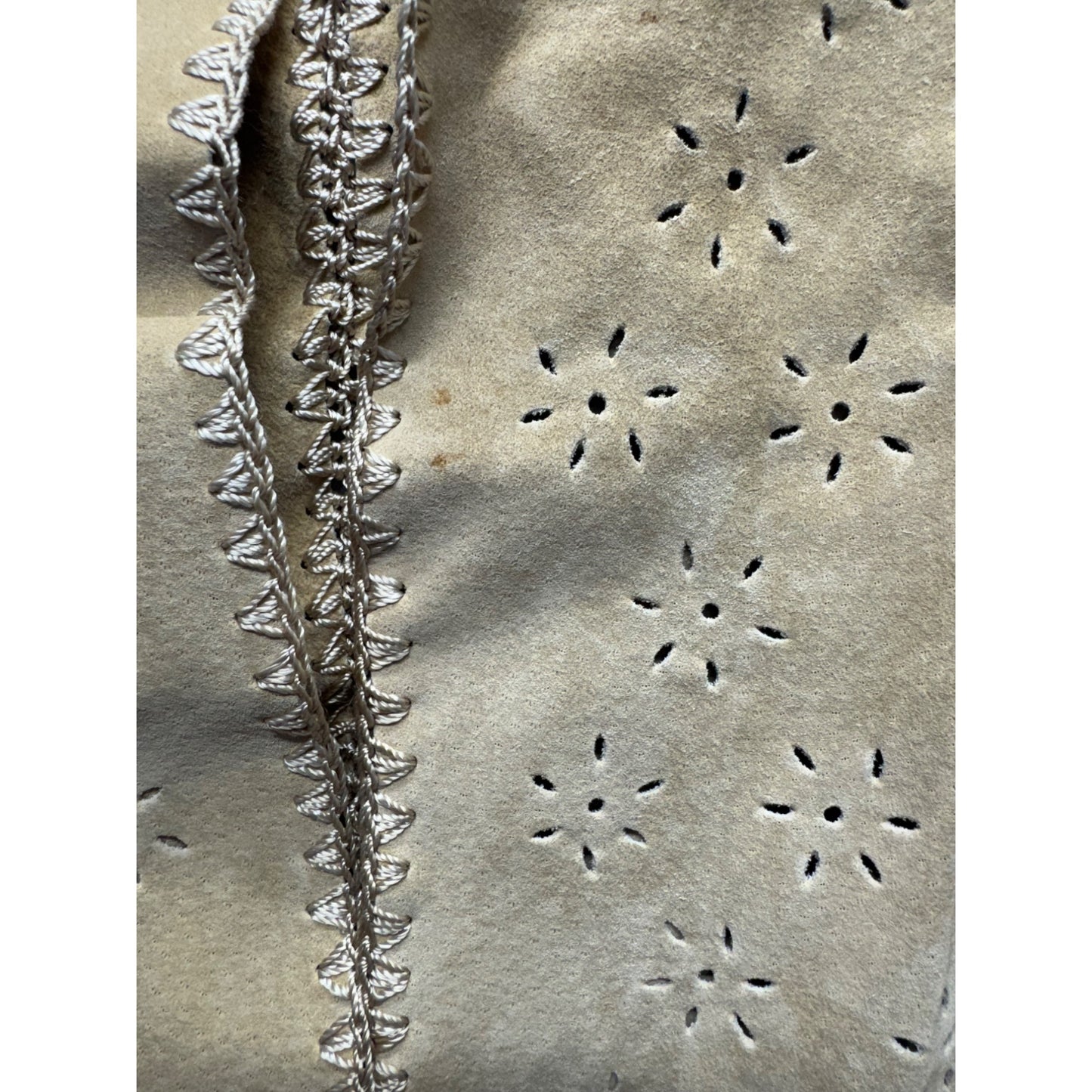 Vintage Chicos Design Womens Size 1 Tan Leather Embroidered Jacket #7962