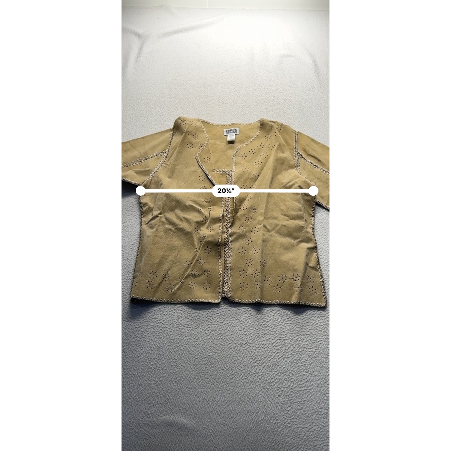 Vintage Chicos Design Womens Size 1 Tan Leather Embroidered Jacket #7962