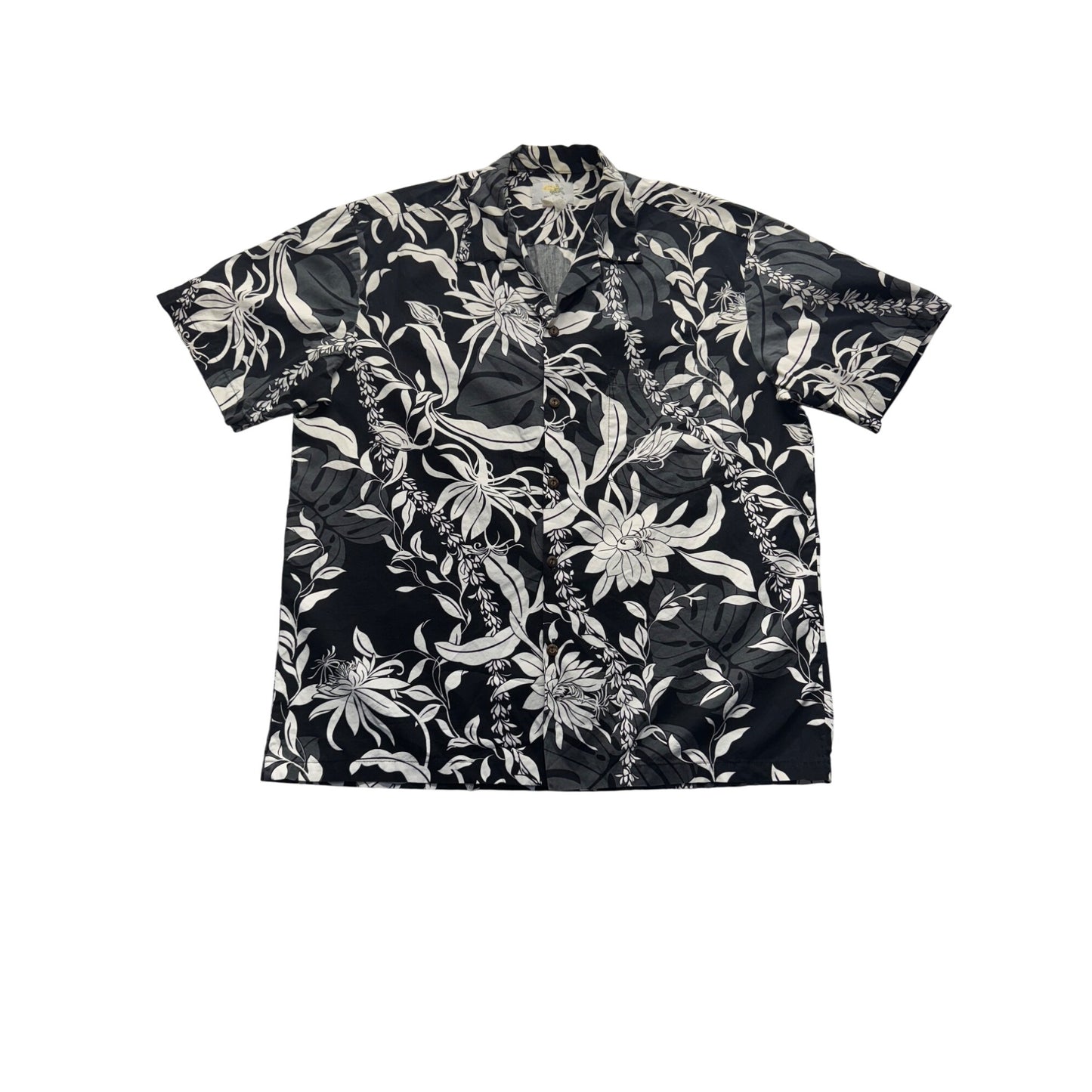 Ho Aloha Made In Hawaii Floral Black & White Hawaiian Shirt #7965
