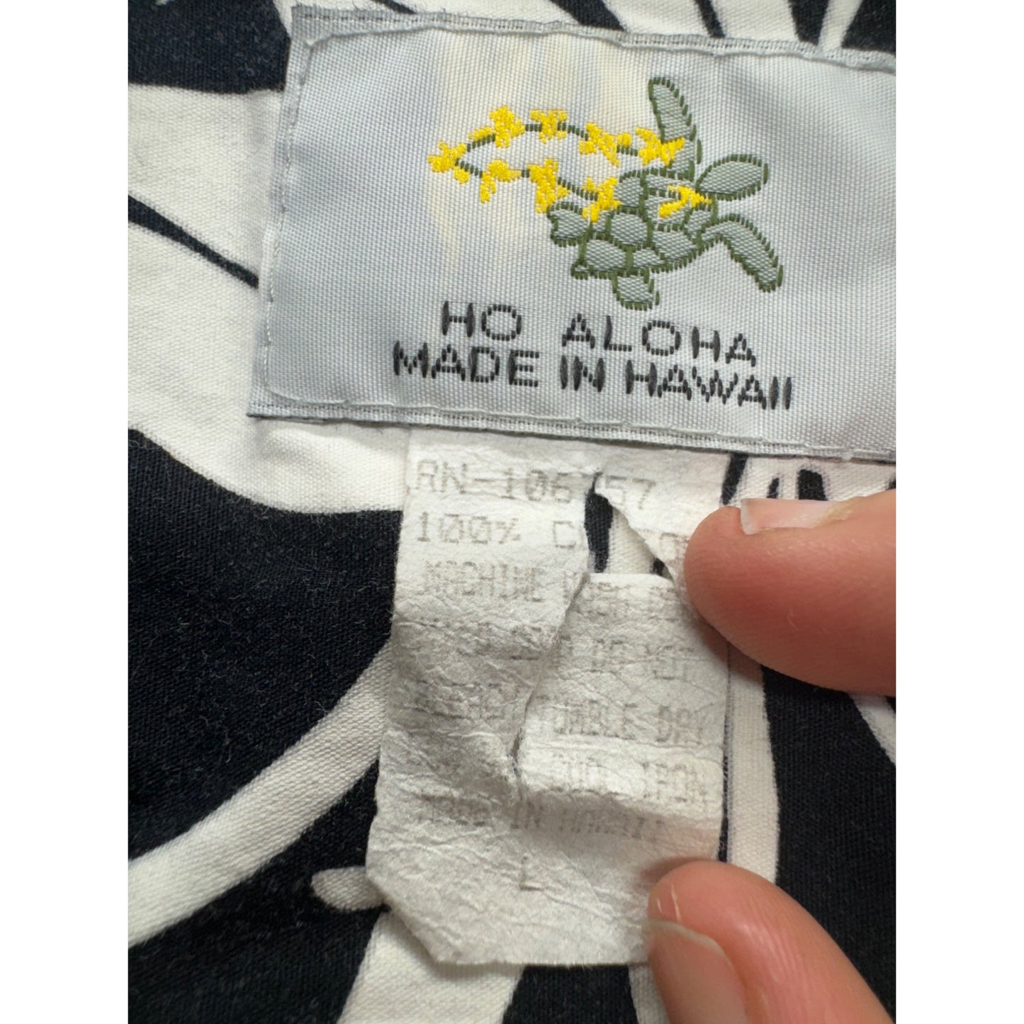 Ho Aloha Made In Hawaii Floral Black & White Hawaiian Shirt #7965