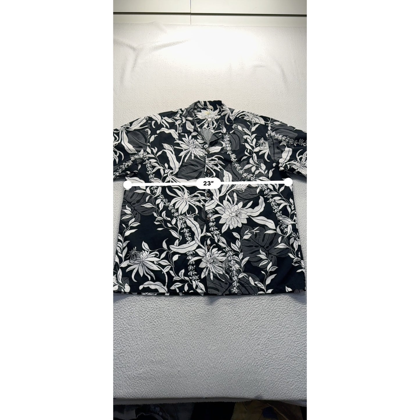 Ho Aloha Made In Hawaii Floral Black & White Hawaiian Shirt #7965