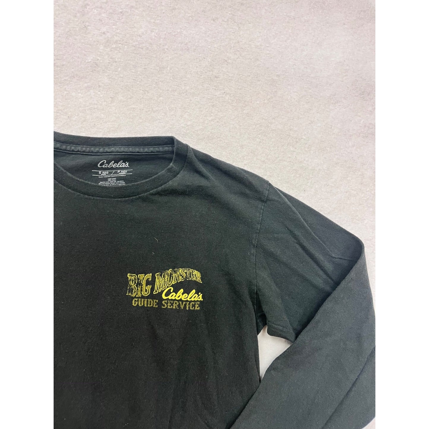 Cabelas Big Monster Guide Service Mens Small Black Long Sleeve T-Shirt #8197