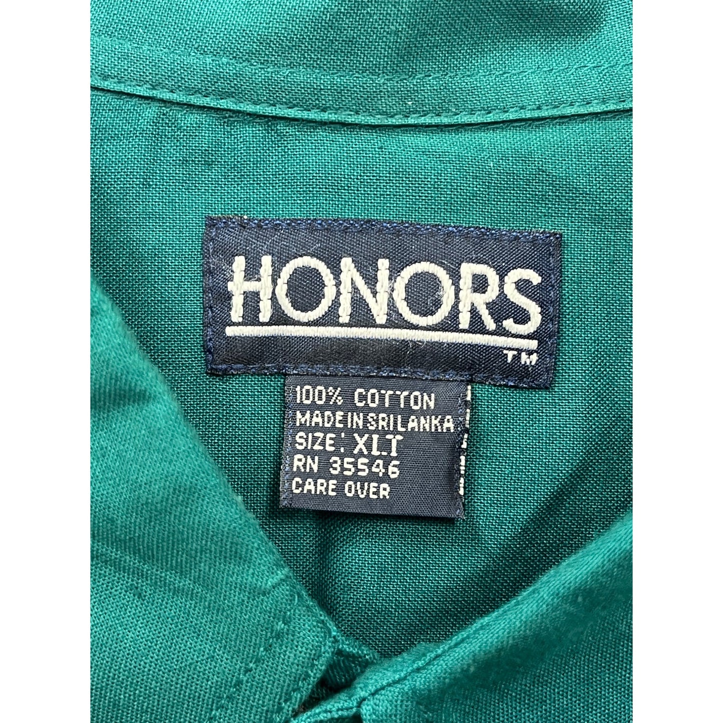 Mens Honors Teal XL Tall Short Sleeve Button-Up Shirt 100% Cotton Vintage Style #6933