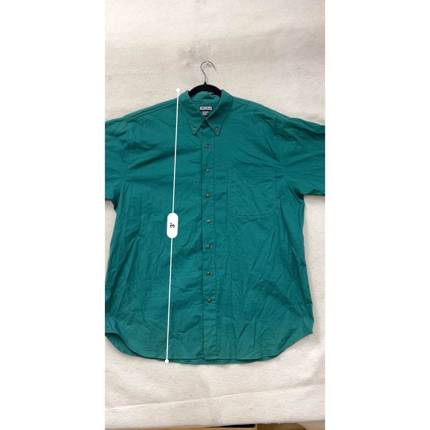 Mens Honors Teal XL Tall Short Sleeve Button-Up Shirt 100% Cotton Vintage Style #6933