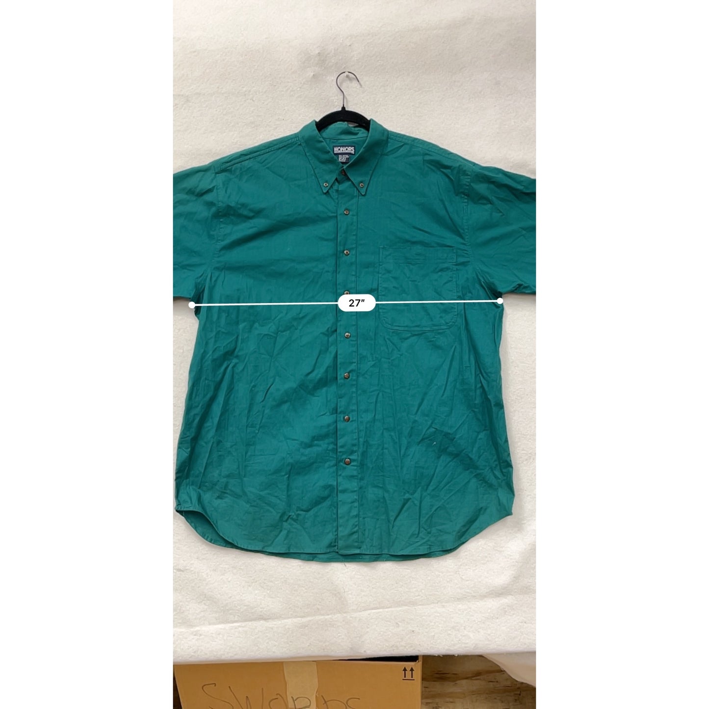 Mens Honors Teal XL Tall Short Sleeve Button-Up Shirt 100% Cotton Vintage Style #6933