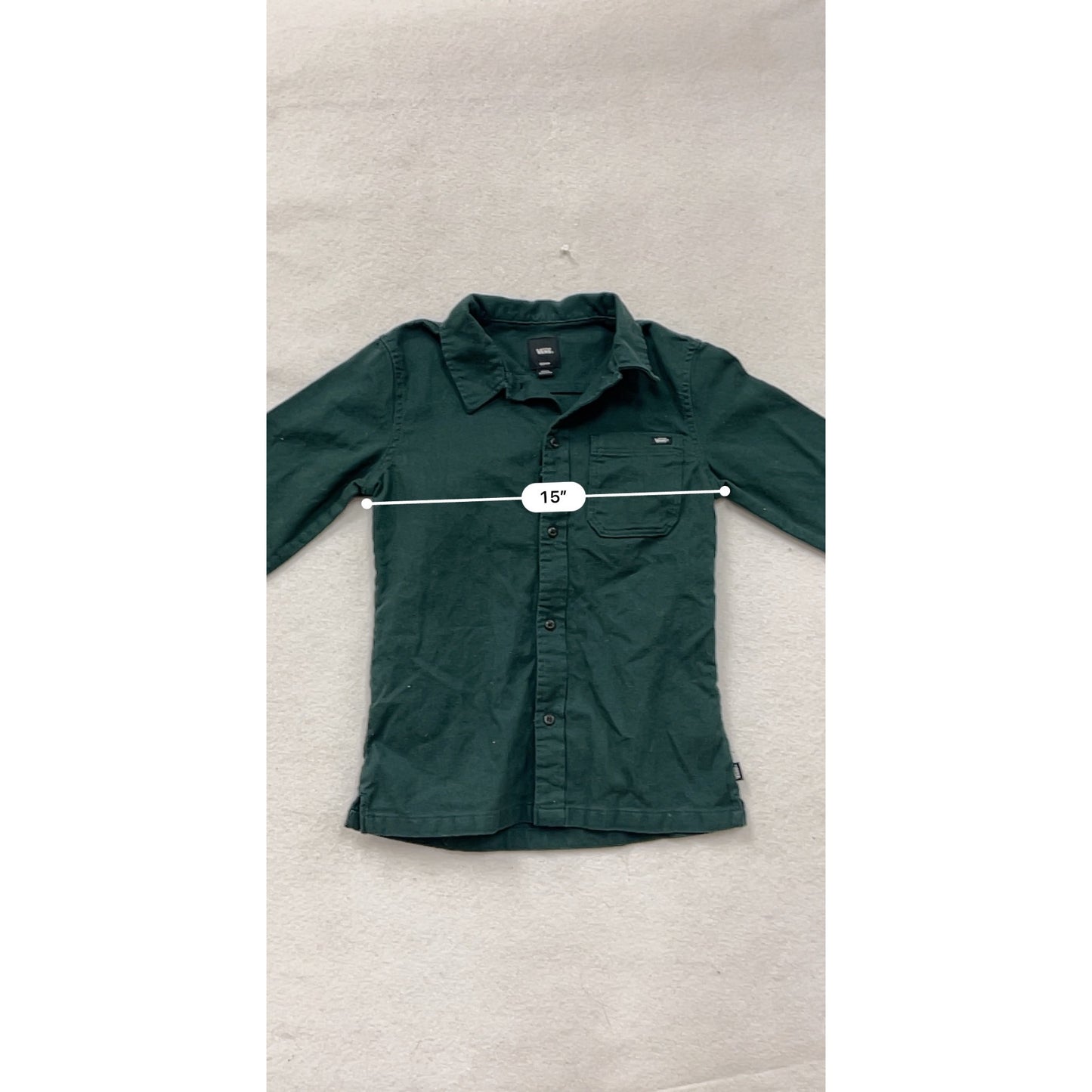 Vans Medium Button-Up Green Long Sleeve Shirt #8757